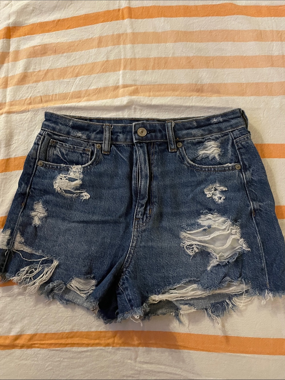 American Eagle Distressed Dark Blue Denim Women's Mom Shorts